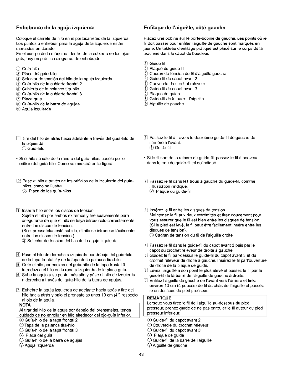 Enhebrado de la aguja izquierda, Enfilage de l’aiguille, côté gauche | Kenmore 385.166551 User Manual | Page 51 / 113