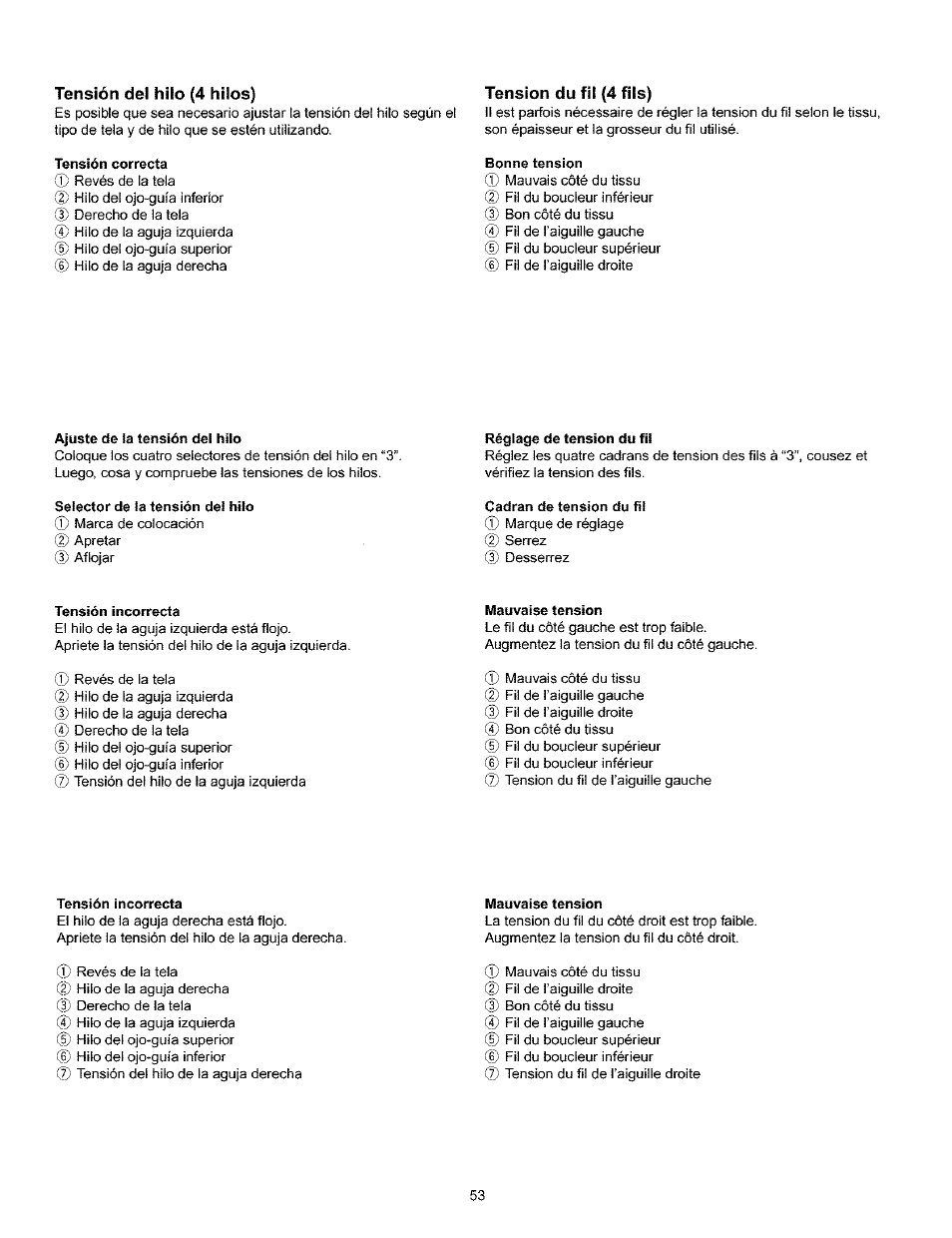 Tensión del hilo (4 hilos), Tension du fil (4 fils) | Kenmore 385.166551 User Manual | Page 61 / 113