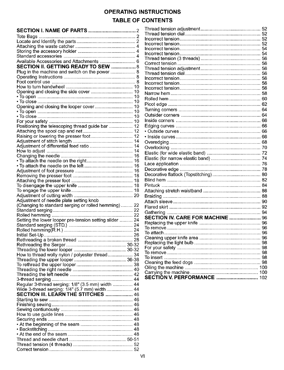 Operating instructions table of contents | Kenmore 385.166551 User Manual | Page 7 / 113