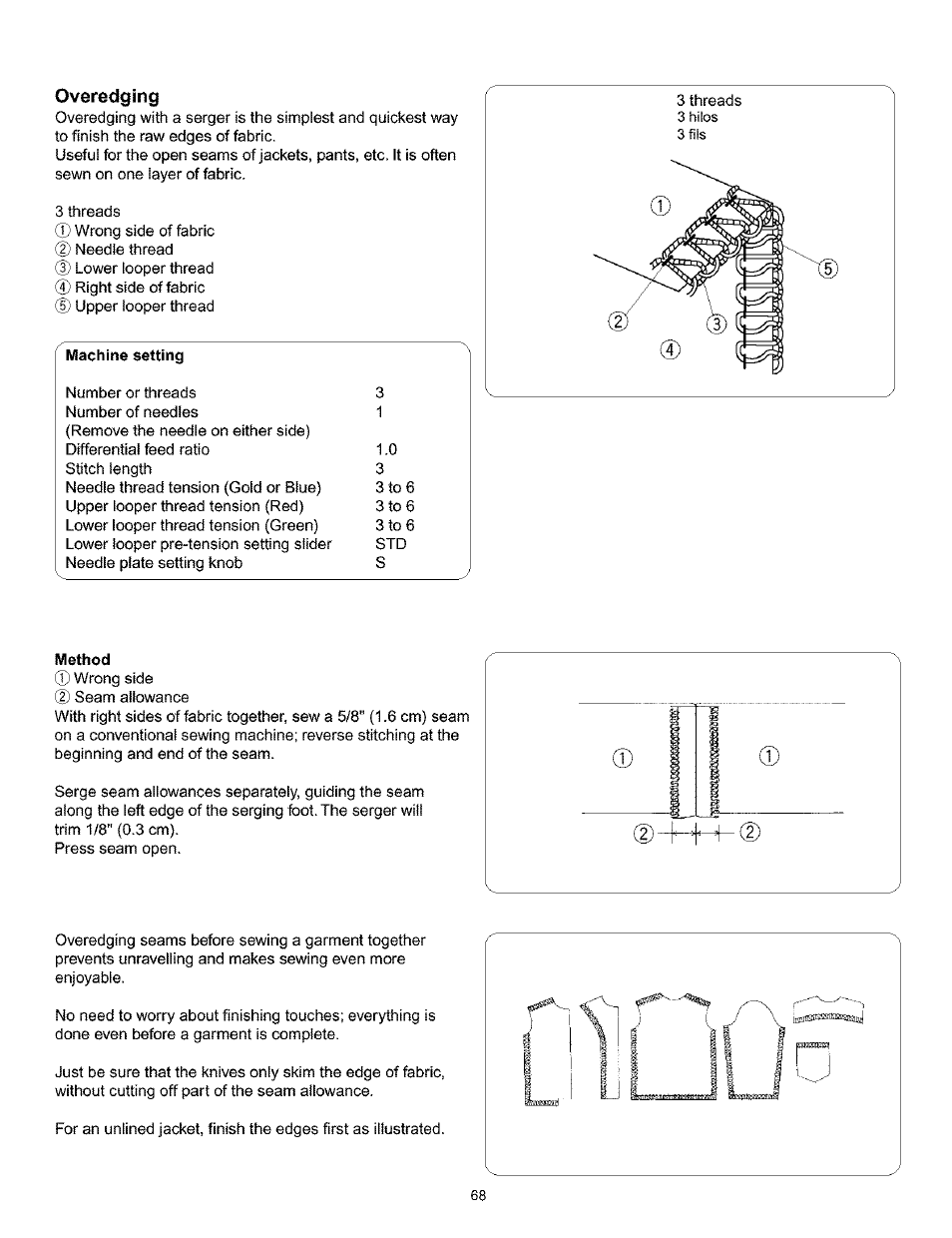 Overedging, Machine setting, Method | Kenmore 385.166551 User Manual | Page 76 / 113