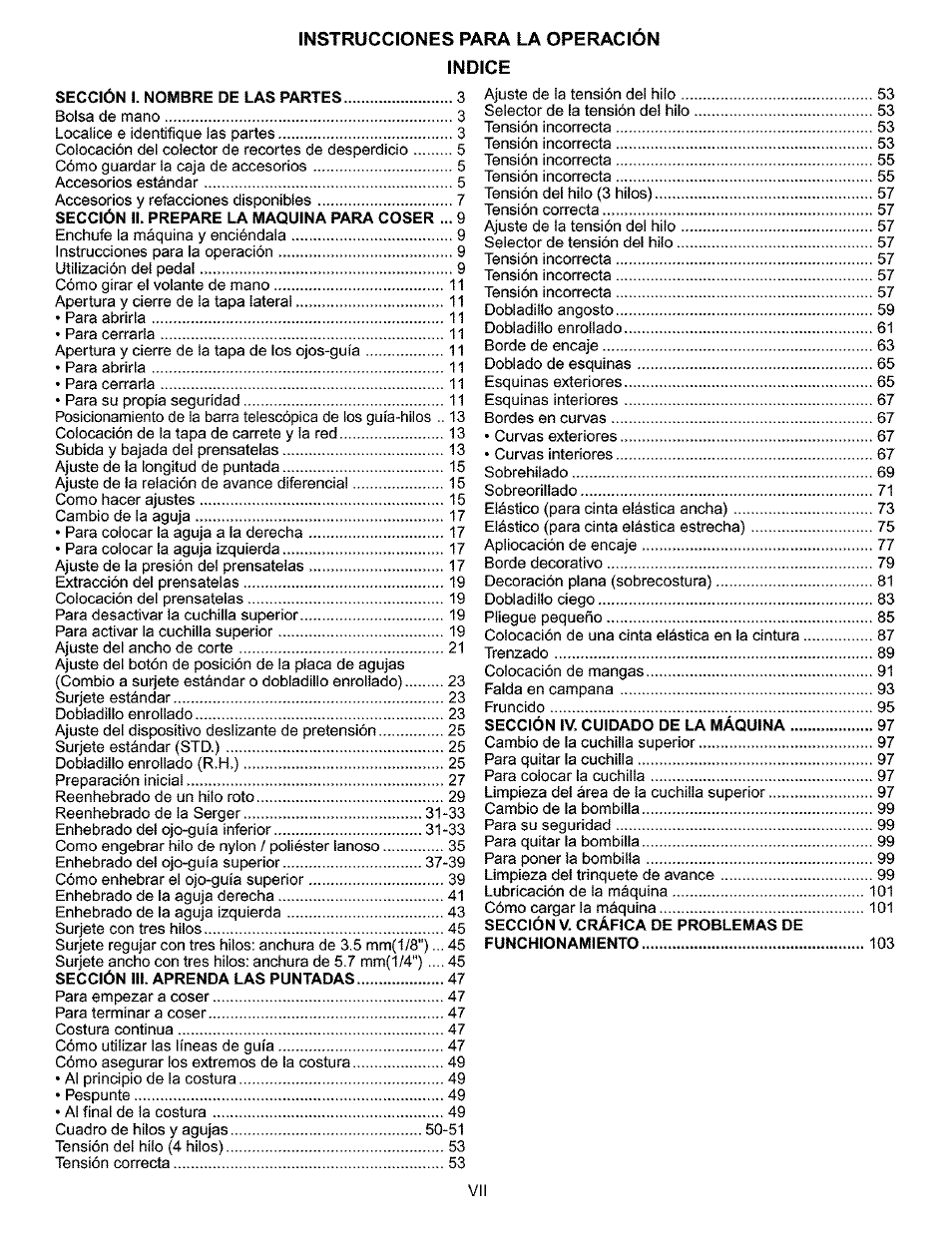 Instrucciones para la operación, Indice | Kenmore 385.166551 User Manual | Page 8 / 113