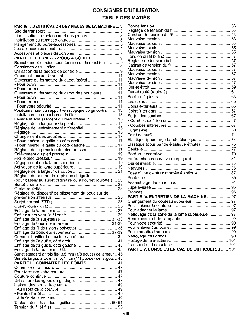 Consignes d’utilisation table des matiés | Kenmore 385.166551 User Manual | Page 9 / 113