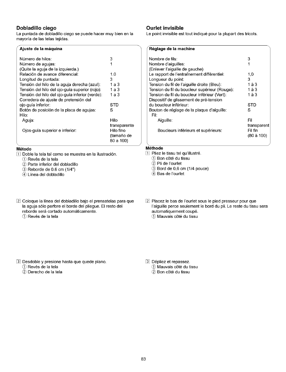 Dobladillo ciego, Ourlet invisible | Kenmore 385.166551 User Manual | Page 91 / 113