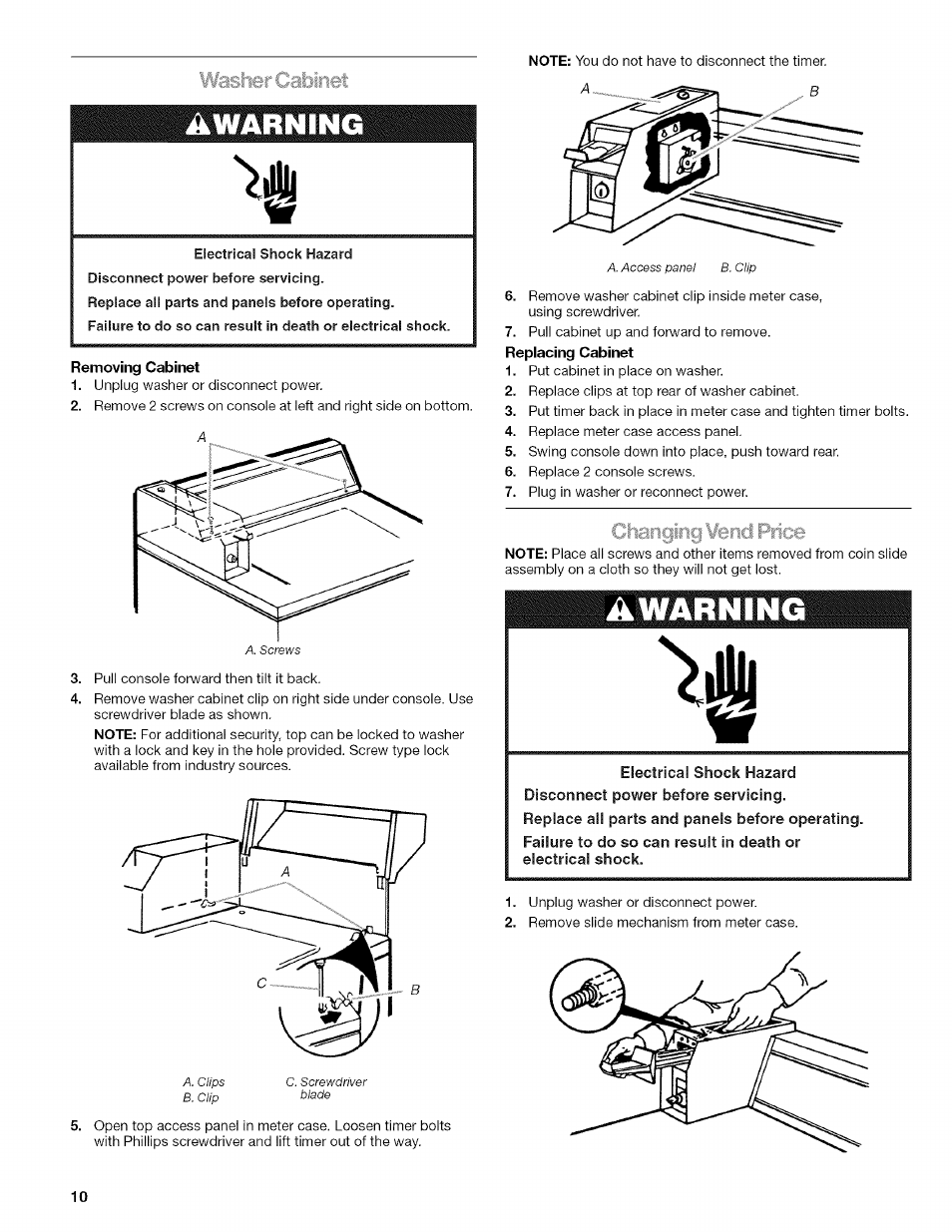 Lasher cabinet, Changing lend price | Kenmore 3948598A User Manual | Page 10 / 16