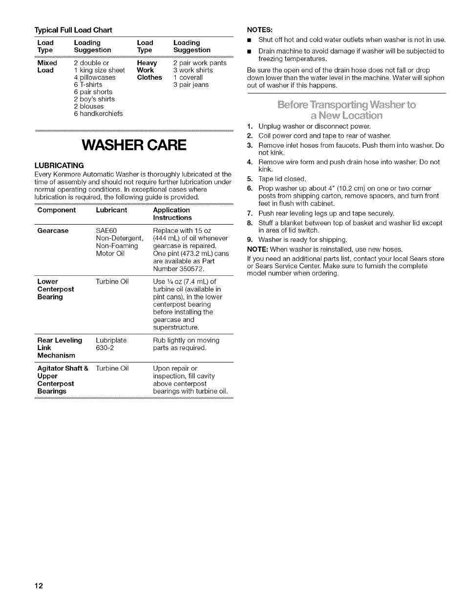 Washer care, Ortirici'vvasl'ierto i 3 m©w lfjcation | Kenmore 3948598A User Manual | Page 12 / 16