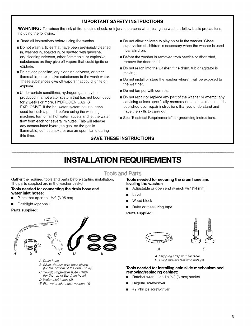 Installation requirements | Kenmore 3948598A User Manual | Page 3 / 16