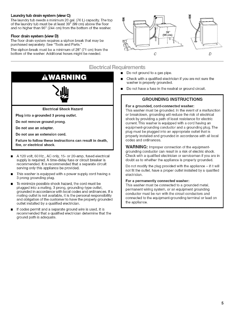 Warning, Electrical rec|ylremenfe | Kenmore 3948598A User Manual | Page 5 / 16