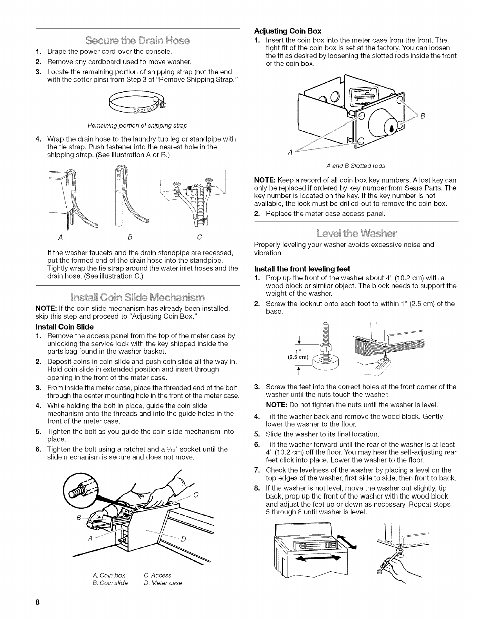 Secype the drain hose, Insteli coin siide llecharism | Kenmore 3948598A User Manual | Page 8 / 16
