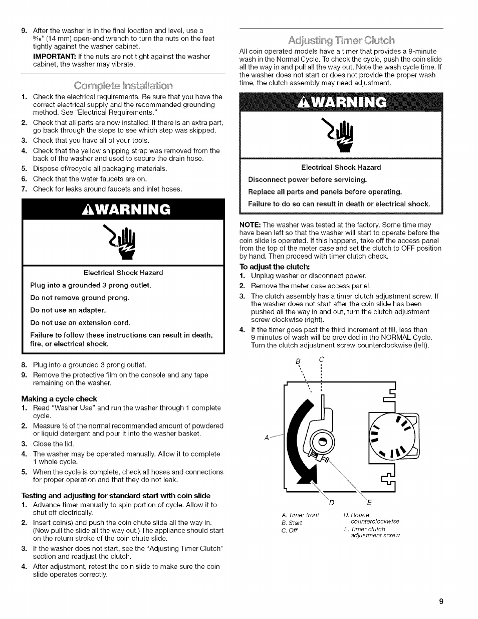 Warning, Acjjijfstif | Kenmore 3948598A User Manual | Page 9 / 16