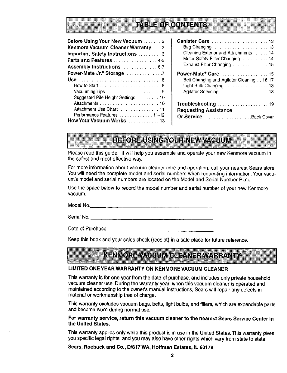 Kenmore POWER-MATE 116.24614 User Manual | Page 2 / 21