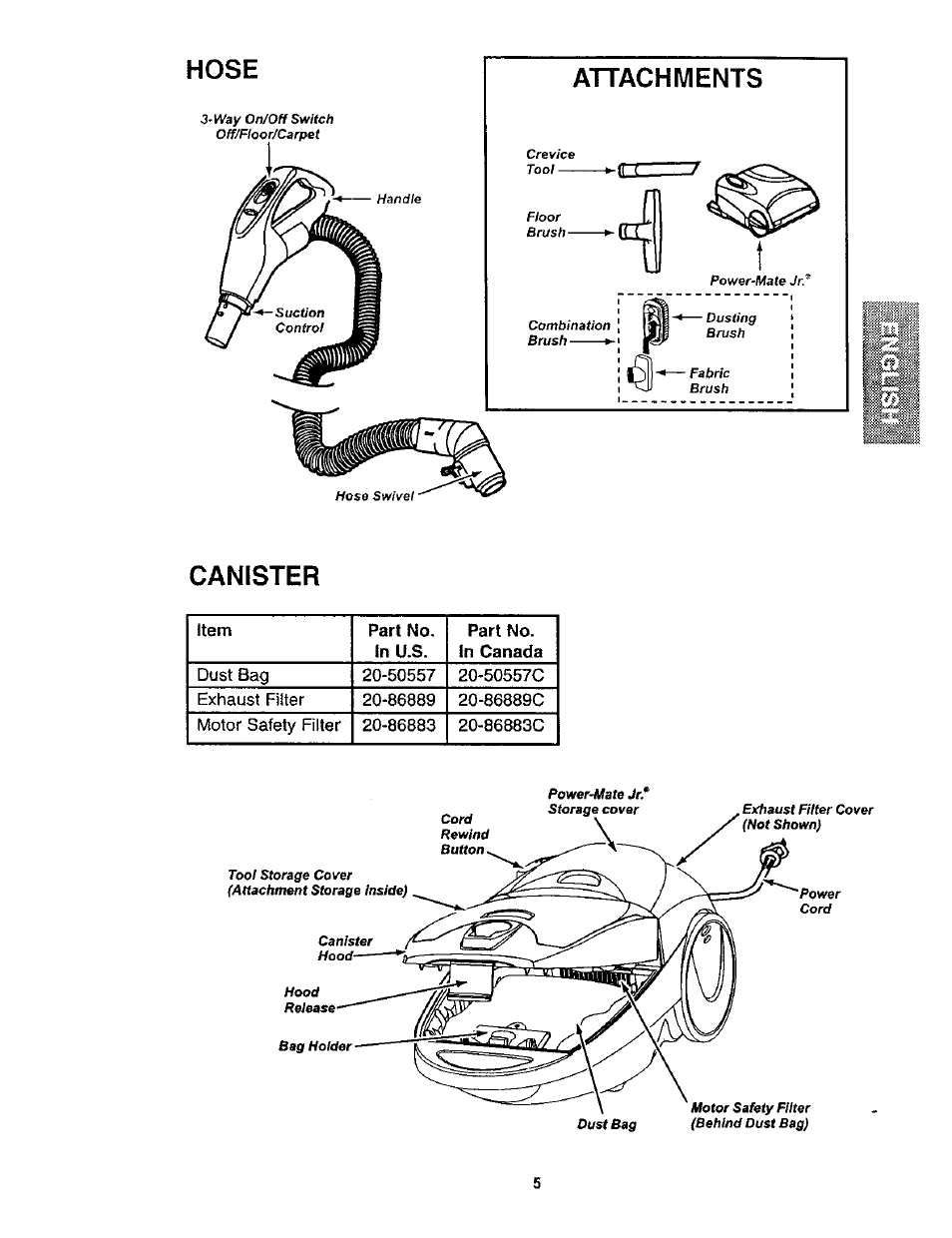 Hose, Canister | Kenmore POWER-MATE 116.24614 User Manual | Page 5 / 21