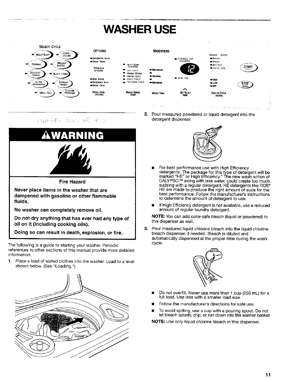 Washer use, A warning, Htavvdm | Уч ^q | Kenmore Washer User Manual | Page 11 / 23