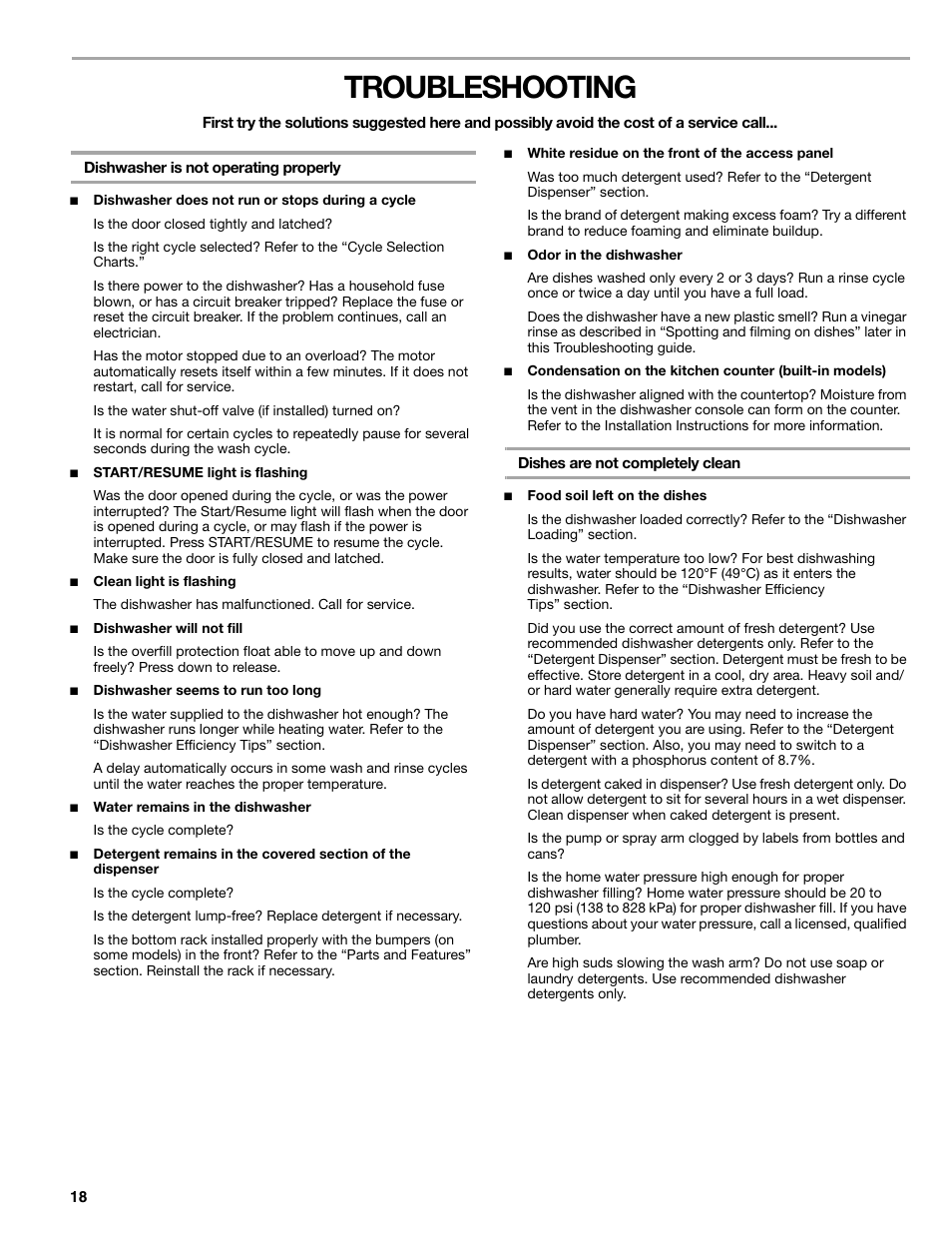 Troubleshooting | Kenmore 665.1776 User Manual | Page 18 / 60