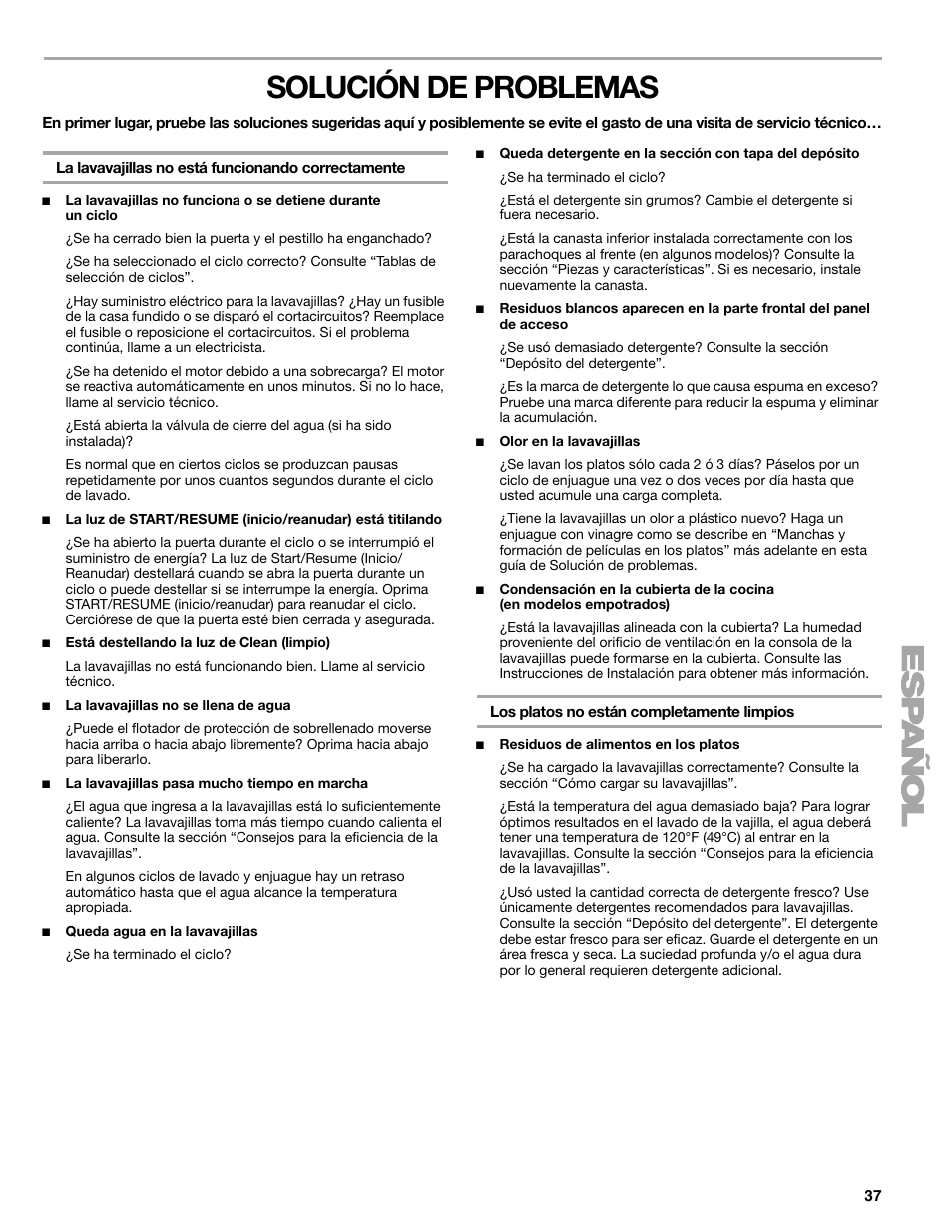 Solución de problemas | Kenmore 665.1776 User Manual | Page 37 / 60