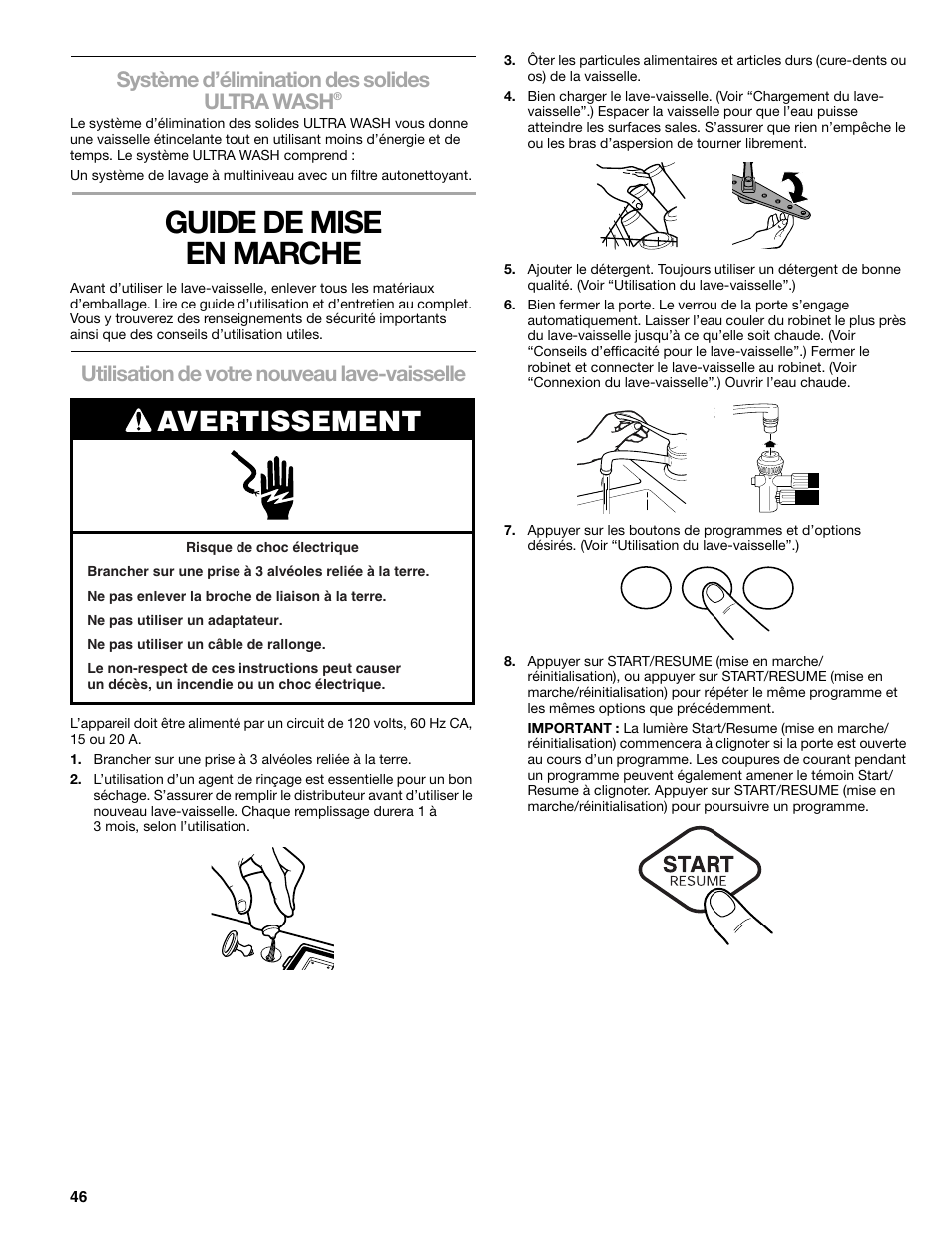 Guide de mise en marche, Avertissement, Système d’élimination des solides ultra wash | Utilisation de votre nouveau lave-vaisselle | Kenmore 665.1776 User Manual | Page 46 / 60