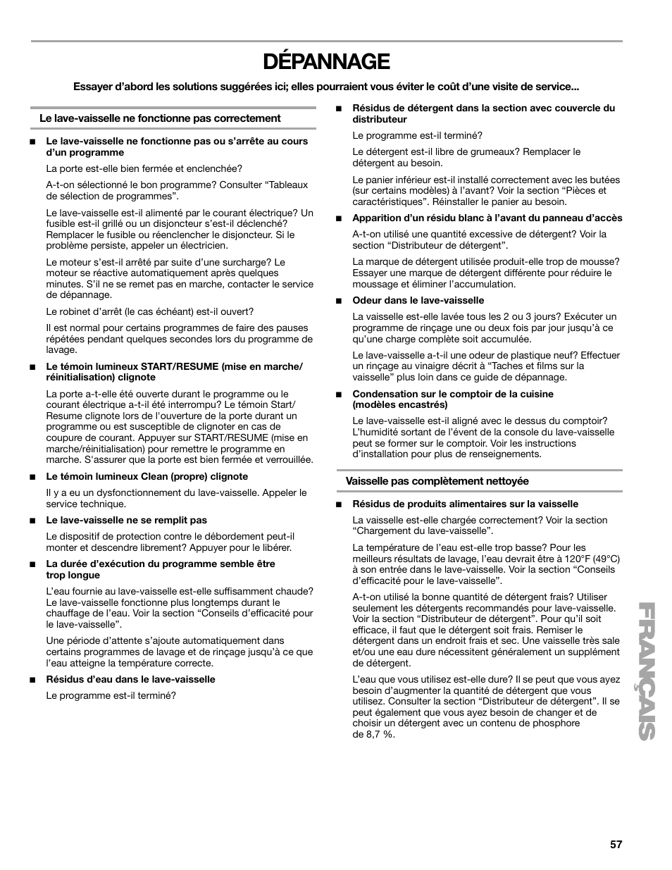 Dépannage | Kenmore 665.1776 User Manual | Page 57 / 60