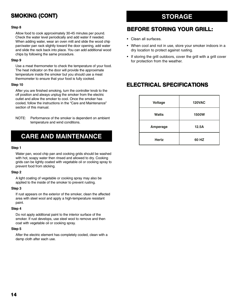 Storage care and maintenance | Kenmore 125.15887800 User Manual | Page 14 / 30