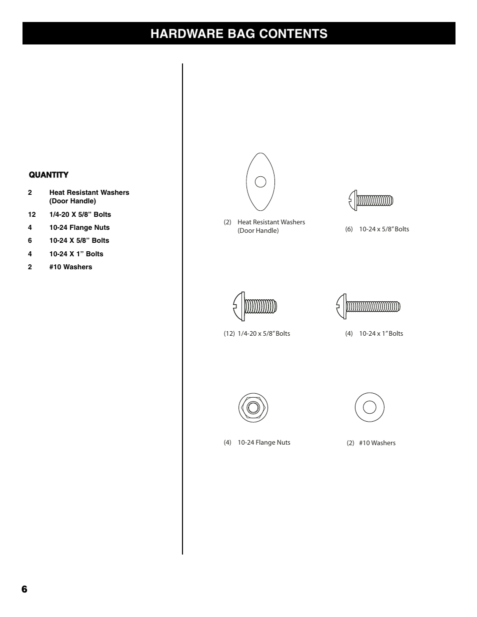 Hardware bag contents | Kenmore 125.15887800 User Manual | Page 6 / 30