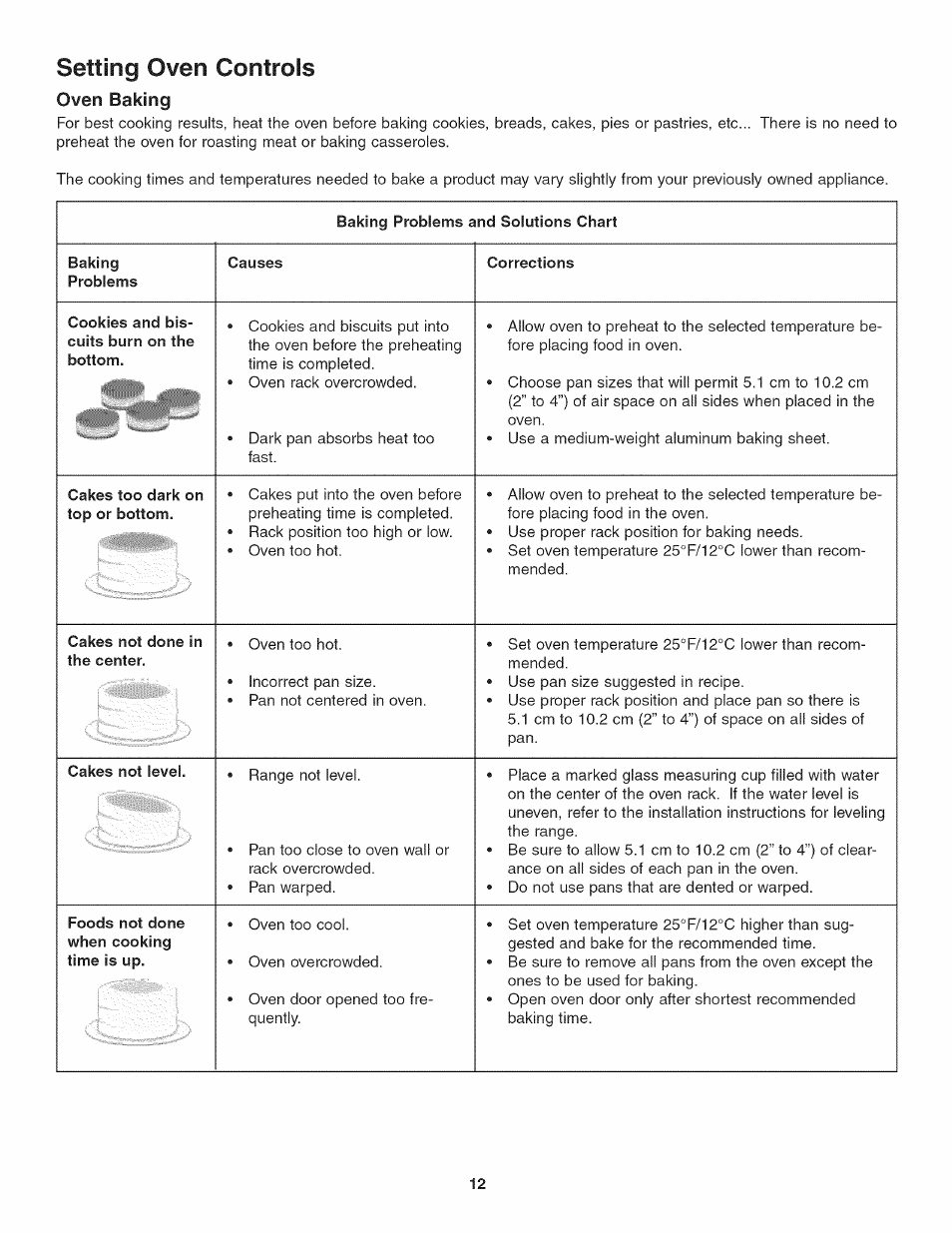 Setting oven controls, Oven baking | Kenmore 790.4019 User Manual | Page 12 / 26