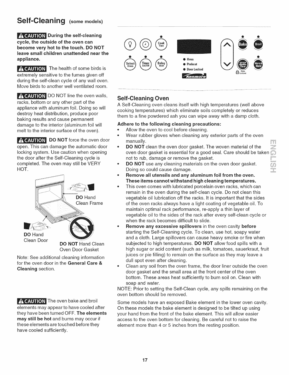 Seif-cleaning | Kenmore 790.4019 User Manual | Page 17 / 26