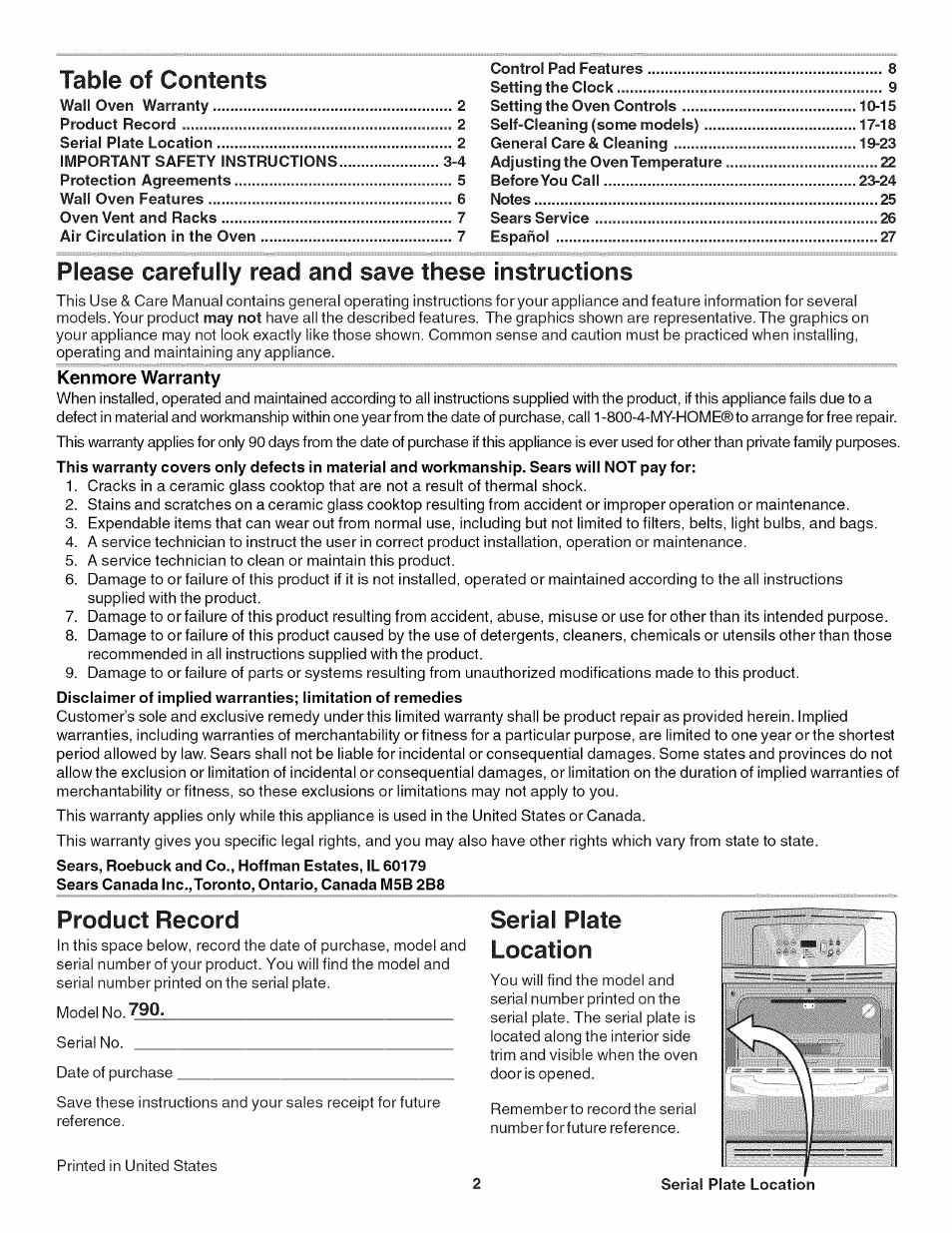 Kenmore 790.4019 User Manual | Page 2 / 26