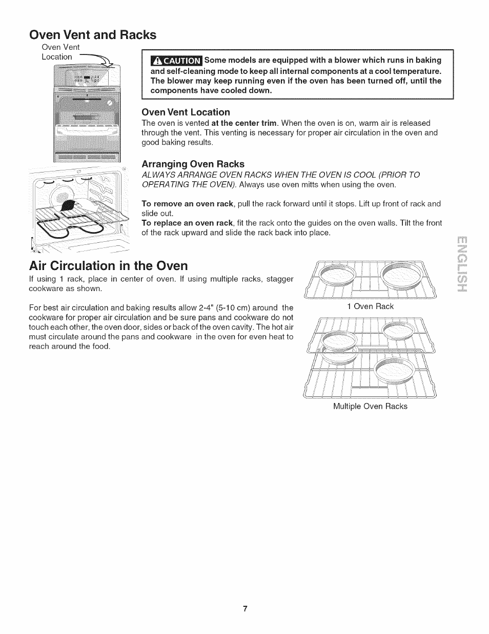 Oven vent and racks, Oven vent location, Arranging oven racks | Air circulation in the oven | Kenmore 790.4019 User Manual | Page 7 / 26