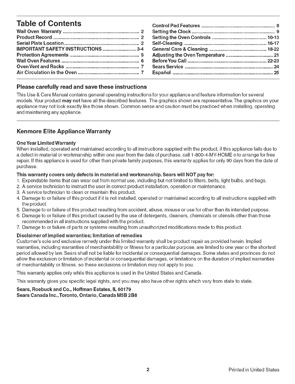 Kenmore 790.479 User Manual | Page 2 / 36