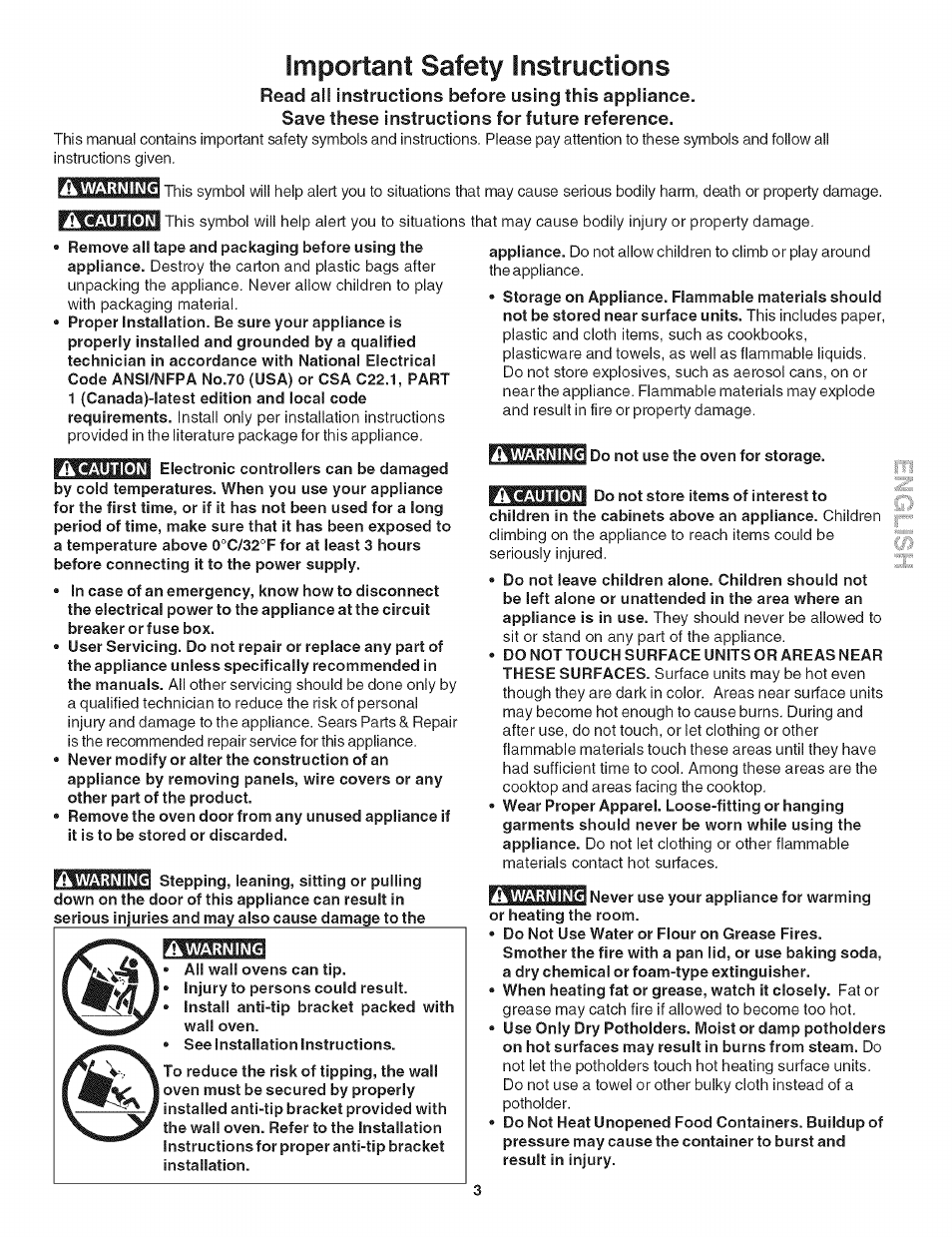 Important safety instructions | Kenmore 790.479 User Manual | Page 3 / 36