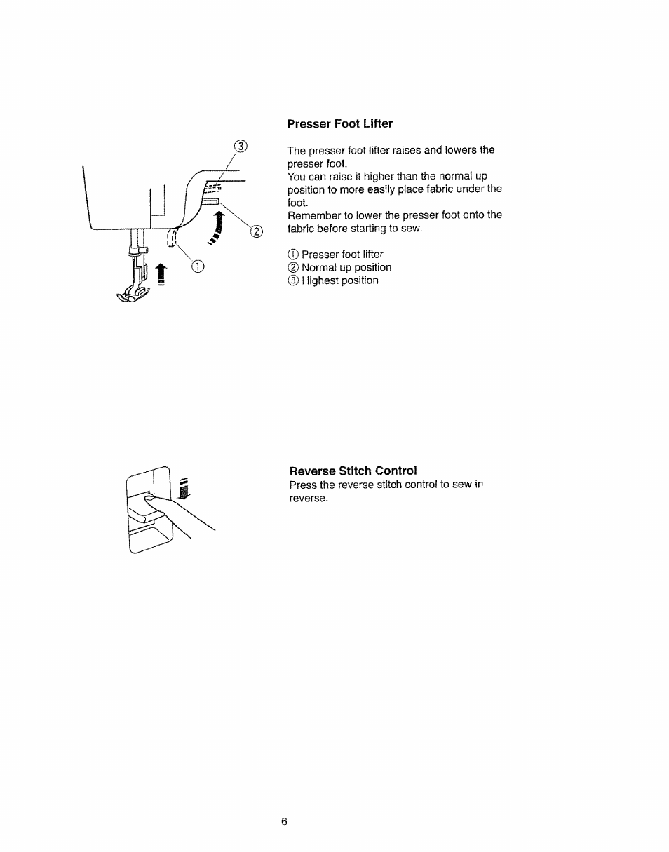 Presser foot lifter, Reverse stitch control | Kenmore 385.11703 User Manual | Page 14 / 41