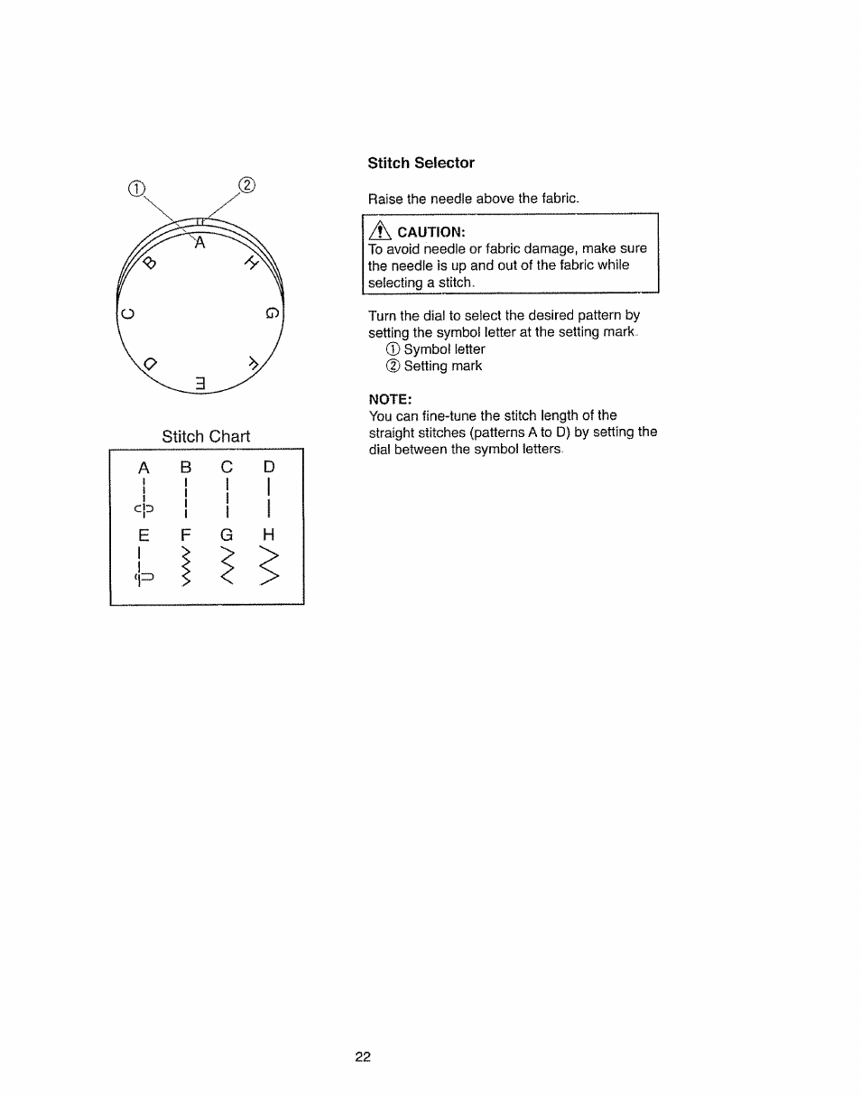 Stitch selector, Note | Kenmore 385.11703 User Manual | Page 30 / 41