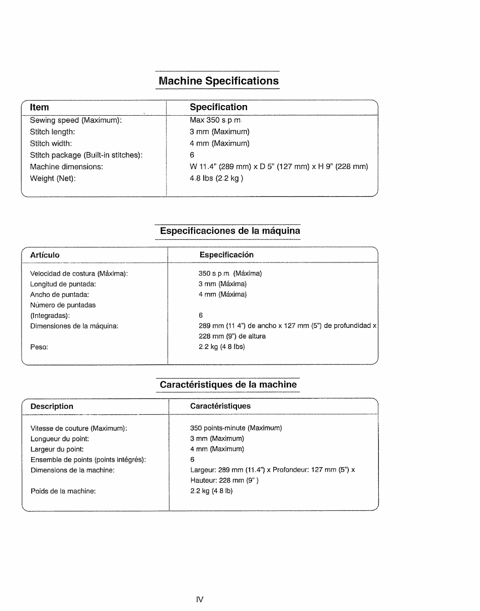 Machine specifications | Kenmore 385.11703 User Manual | Page 8 / 41