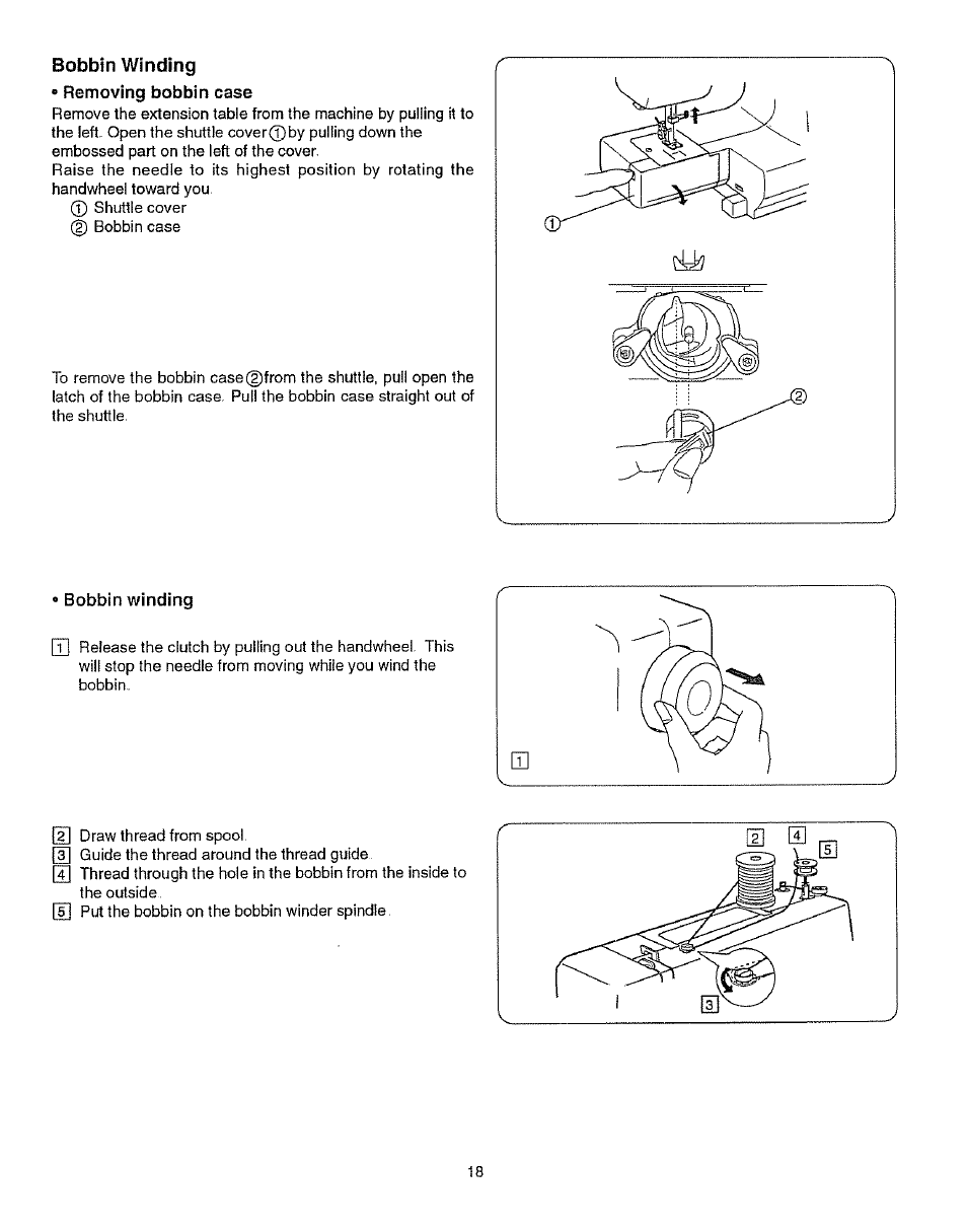 Bobbin winding, Removing bobbin case | Kenmore 385.15512 User Manual | Page 26 / 79