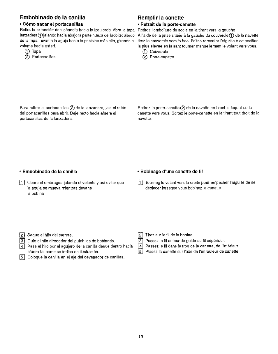 Embobinado de la canilla, Bobinage d’une canette de fil | Kenmore 385.15512 User Manual | Page 27 / 79