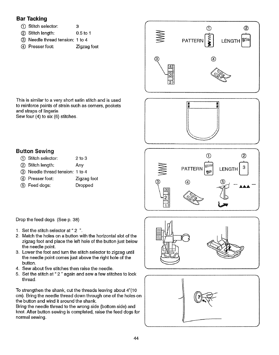 Bar tacking, Button sewing | Kenmore 385.15512 User Manual | Page 52 / 79