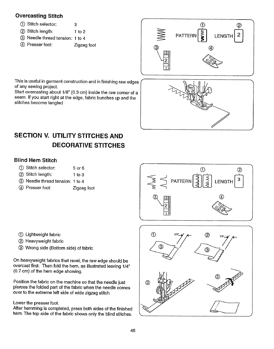 Overcasting stitch, Blind hem stitch | Kenmore 385.15512 User Manual | Page 54 / 79