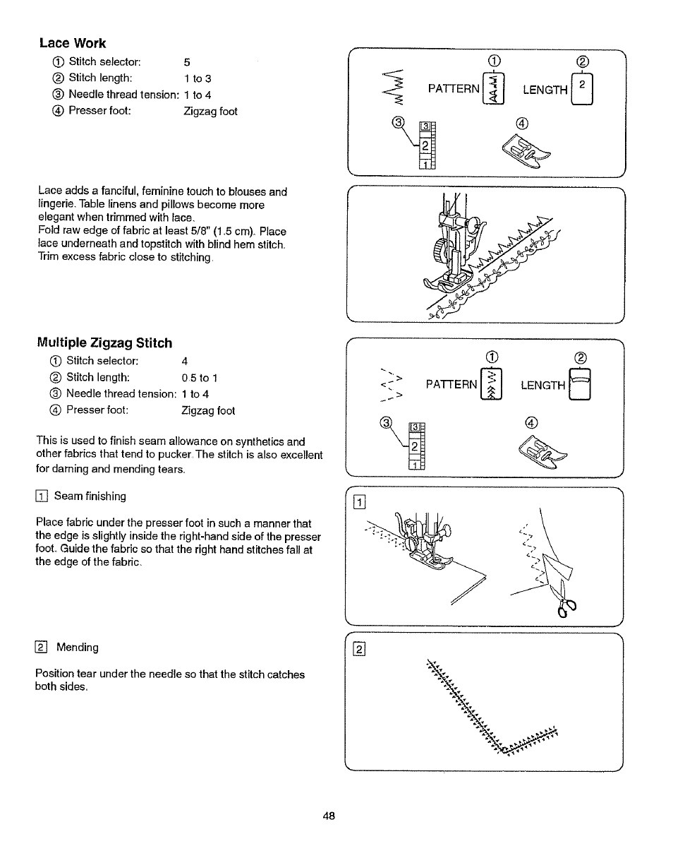 Lace work, Multiple zigzag stitch, Lace work multiple zigzag stitch | Kenmore 385.15512 User Manual | Page 56 / 79