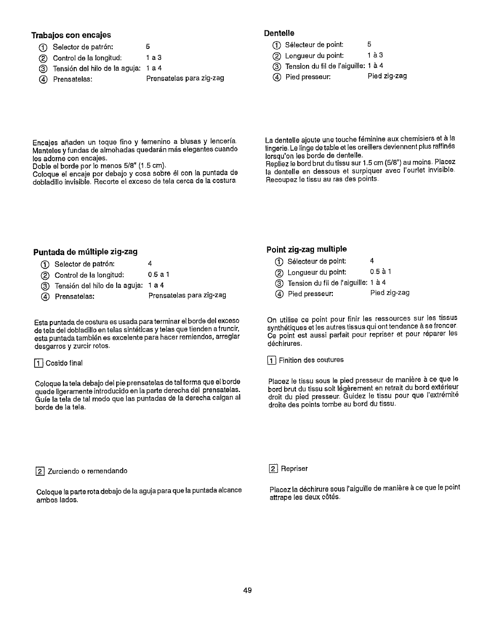 Trabajos con encajes, Point zig-zag multiple | Kenmore 385.15512 User Manual | Page 57 / 79