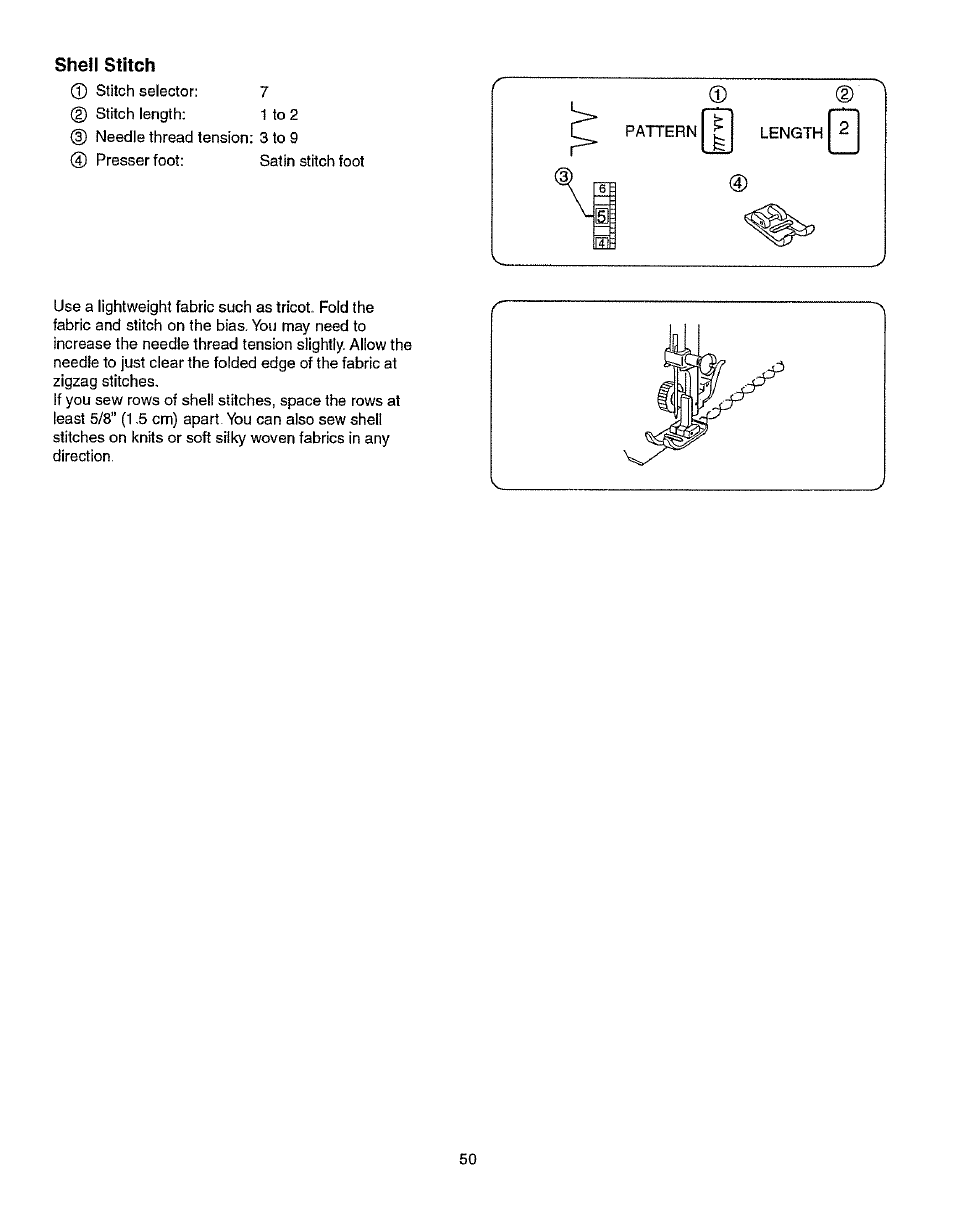 Shell stitch, Sheil stitch | Kenmore 385.15512 User Manual | Page 58 / 79