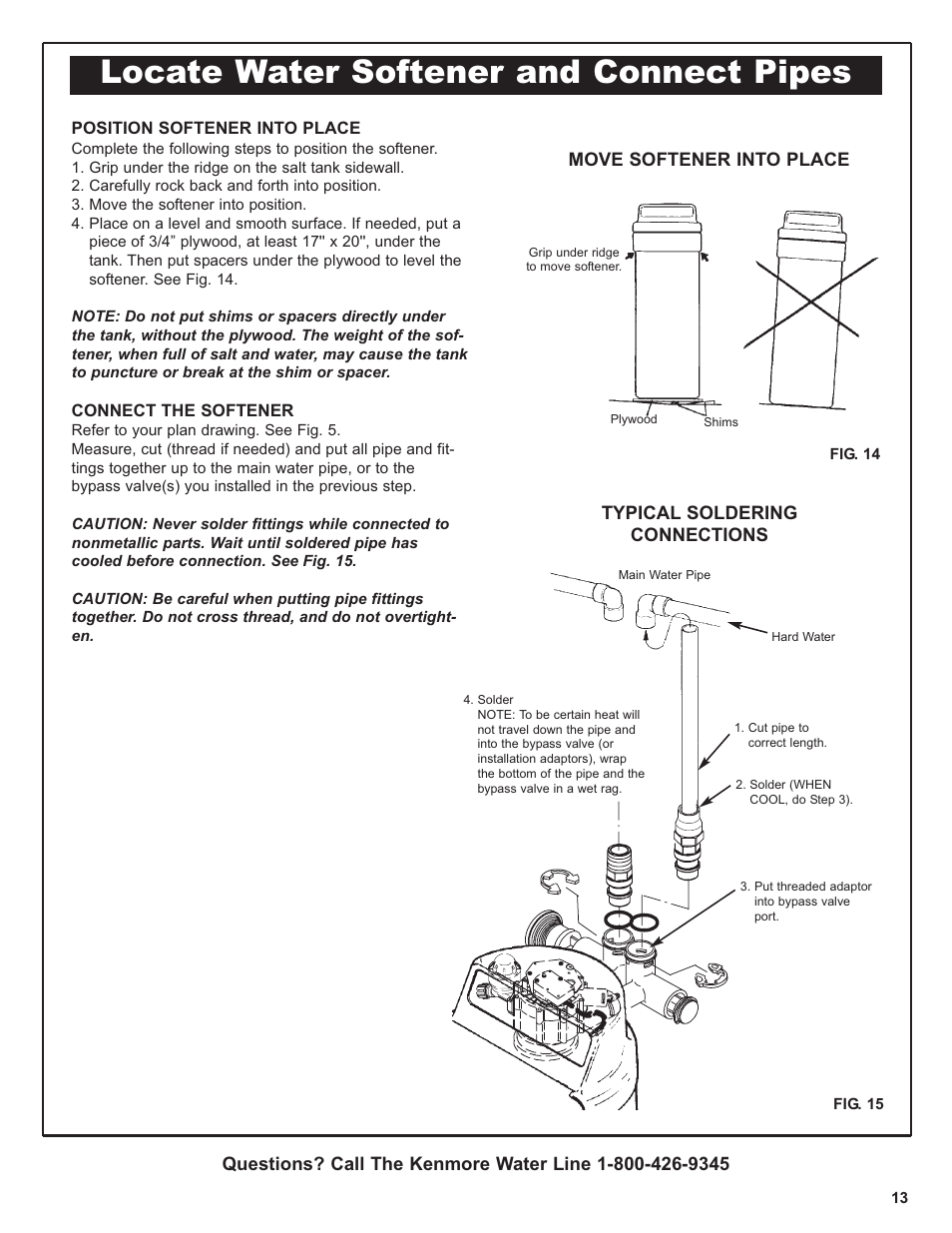 Locate water softener and connect pipes | Kenmore 420 Series User Manual | Page 13 / 52