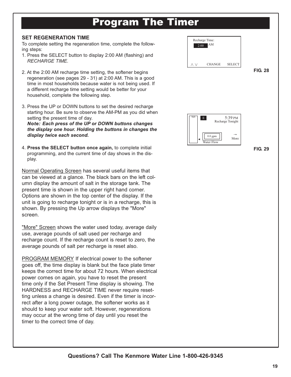 Program the timer, Set regeneration time | Kenmore 420 Series User Manual | Page 19 / 52