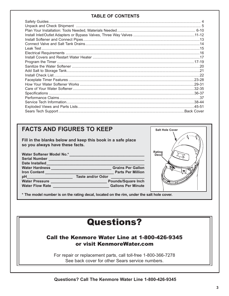 Questions, Facts and figures to keep | Kenmore 420 Series User Manual | Page 3 / 52