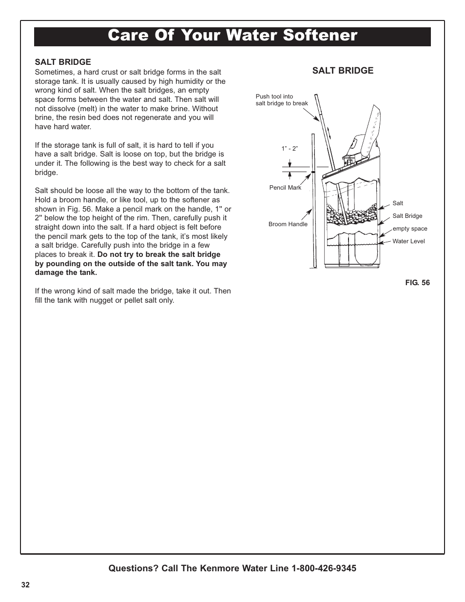 Care of your water softener | Kenmore 420 Series User Manual | Page 32 / 52