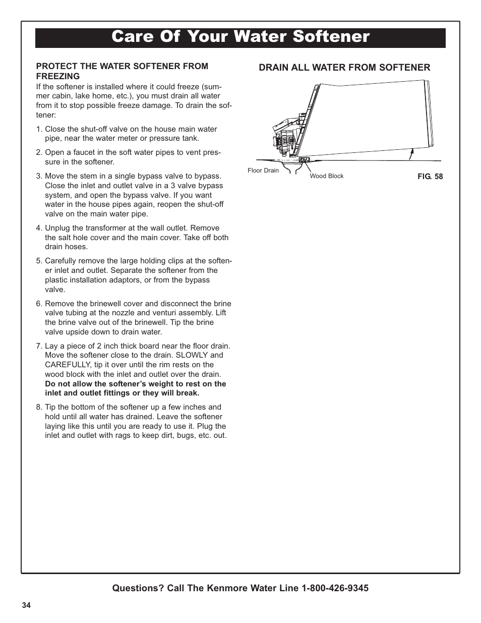 Care of your water softener | Kenmore 420 Series User Manual | Page 34 / 52