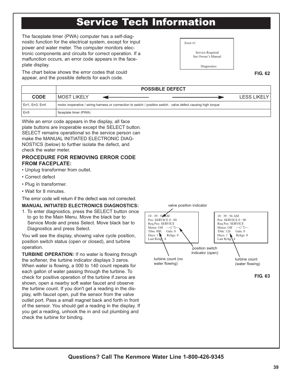 Service tech information | Kenmore 420 Series User Manual | Page 39 / 52