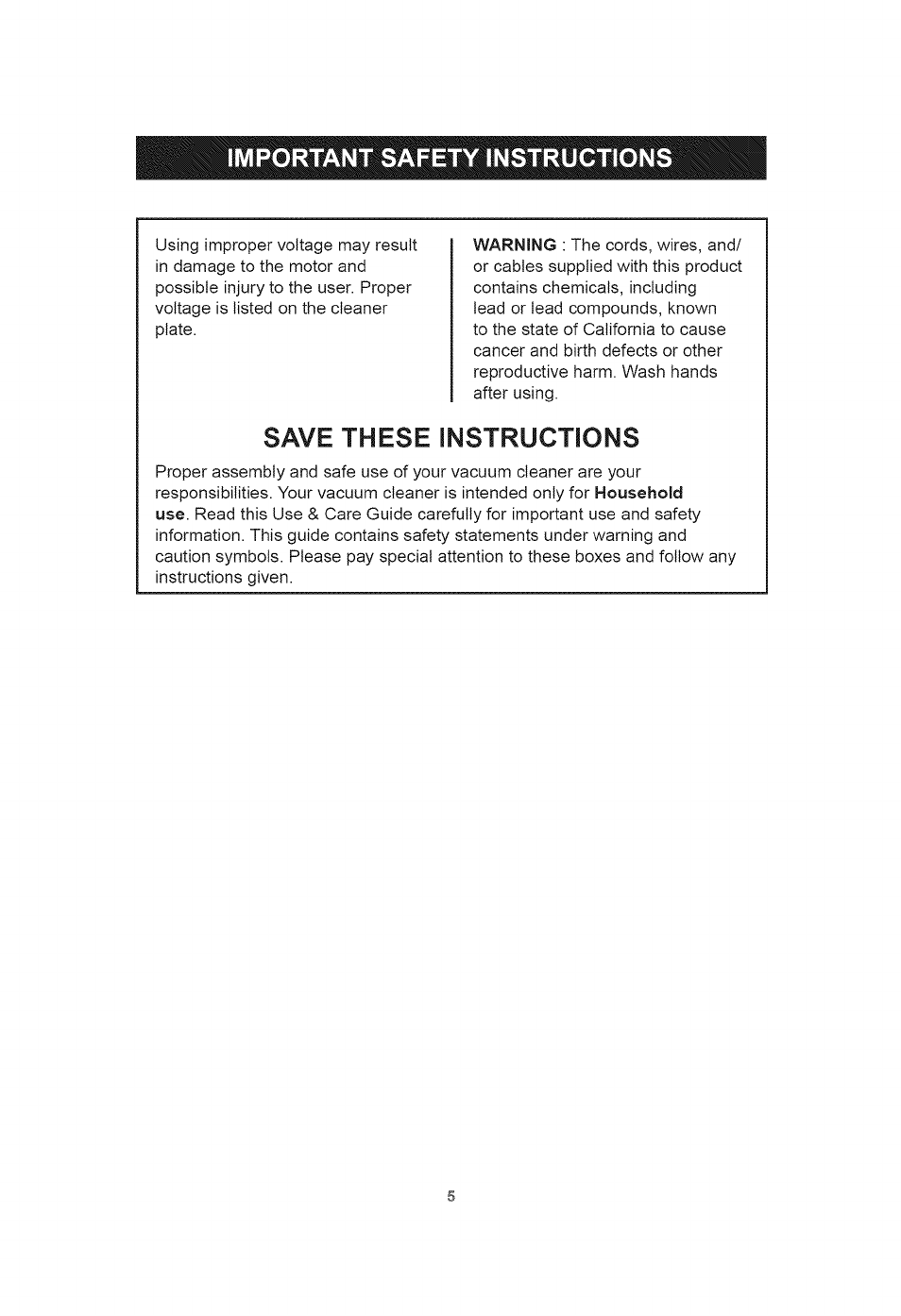 Save these instructions, Important safety instructions | Kenmore 401.39000 User Manual | Page 5 / 16