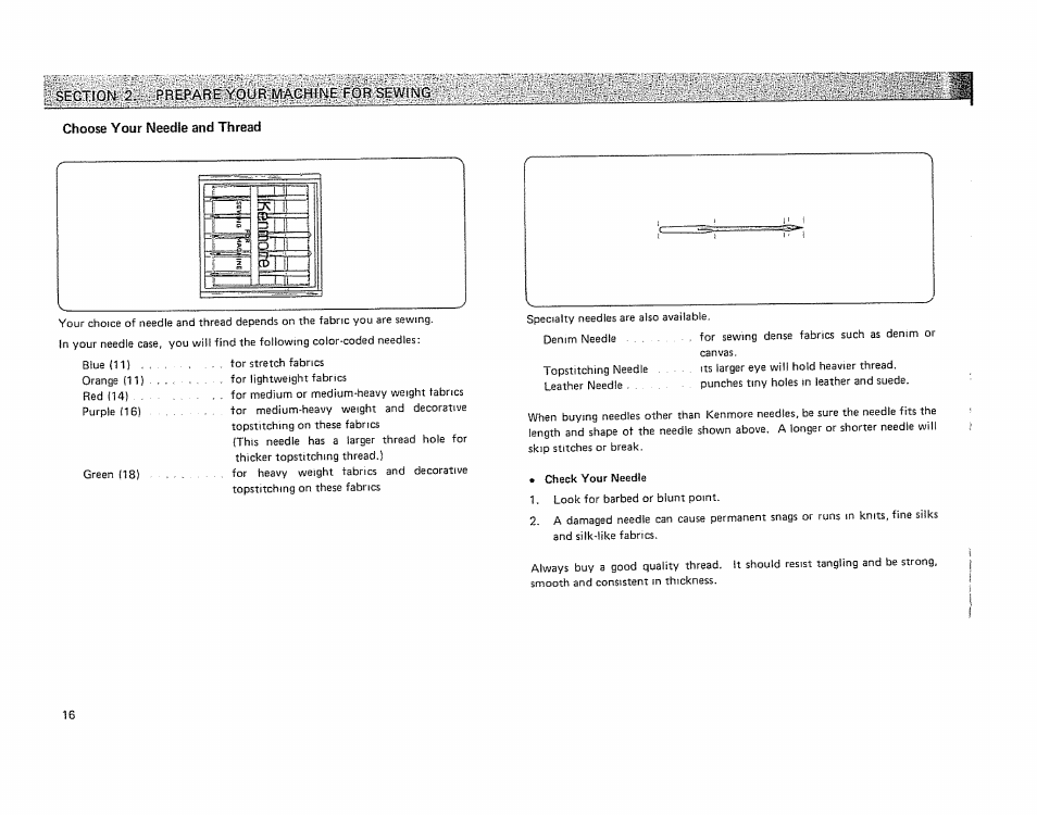 Choose your needle and thread | Kenmore 19501 User Manual | Page 17 / 98
