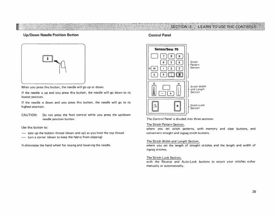 Section.'s.-; learwto-usethe.0ntr'6i, Up/down needle position button | Kenmore 19501 User Manual | Page 30 / 98