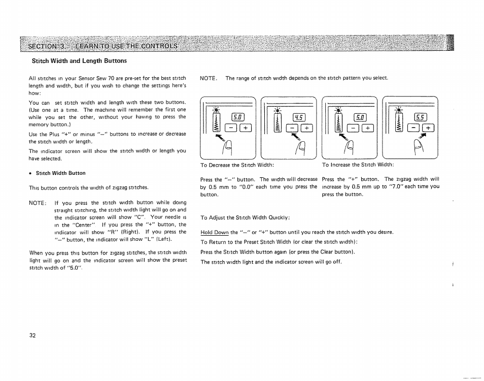 Stitch width and length buttons | Kenmore 19501 User Manual | Page 33 / 98