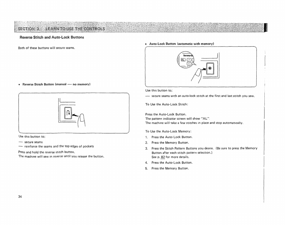 Reverse stitch and auto-lock buttons | Kenmore 19501 User Manual | Page 35 / 98