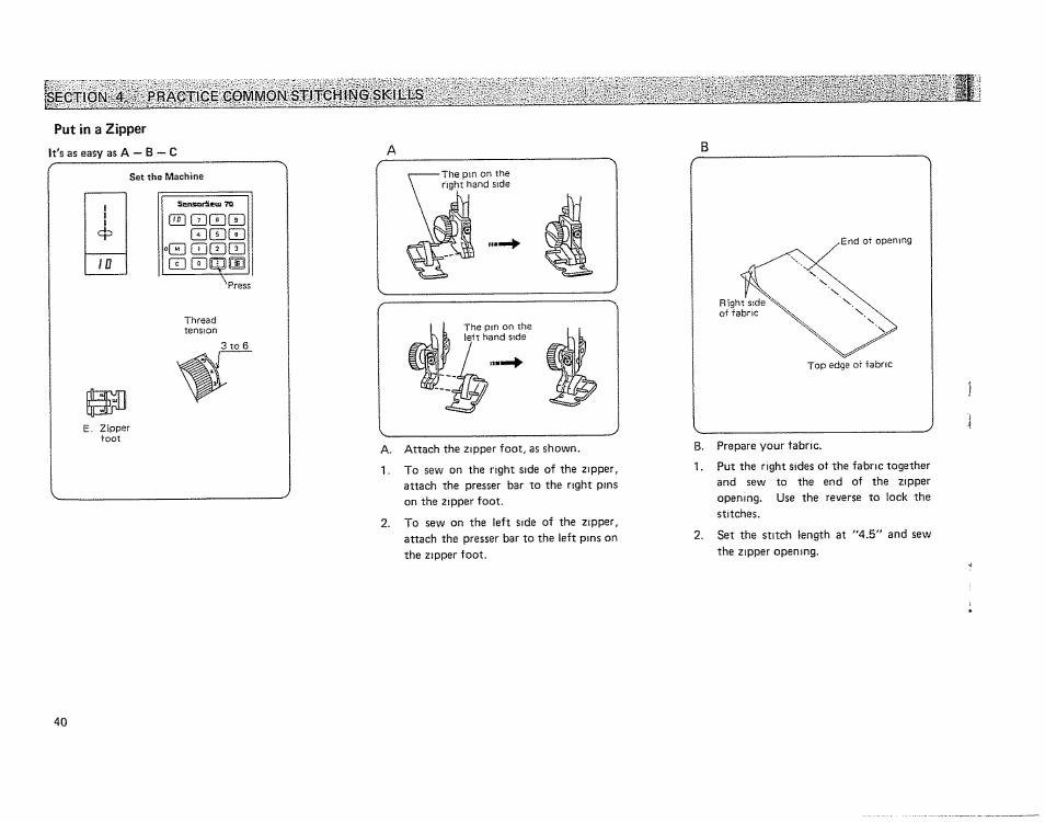 Put in a zipper, Commowstjtchiwg | Kenmore 19501 User Manual | Page 41 / 98